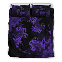 Hawaiian Hammerhead Shark Hibiscus Purple Polynesian Bedding Set Purple - Polynesian Pride