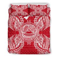 Polynesian Bedding Set - American Samoa Duvet Cover Set Map Red White - Polynesian Pride