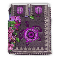 Polynesian Duvet Cover Set - Fiji Bedding Set Tapa Turtle Hibiscus Purple - Polynesian Pride