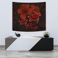 Hawaii Turtle Ohana Hibiscus Poly Tapestry - Orange Wall Tapestry 75cm*90cm Orange - Polynesian Pride