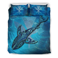 Hawaii Map Kanaka Galaxy Shark Bedding Set Blue - Polynesian Pride