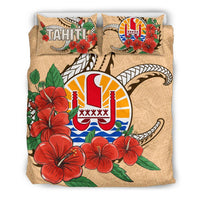 Polynesian Bedding Set - Tahiti Duvet Cover Set - Hibiscus Coat of Arm Beige - Polynesian Pride