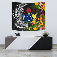 Cook Islands Tapestrys - Seal Spiral Polynesian Patterns Wall Tapestry - Cook Islands Small 60" x 51" Black - Polynesian Pride