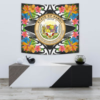 Hawaii Tapestrys - Tropical Flowers Style Wall Tapestry - Hawaii Small 60" x 51" Black - Polynesian Pride