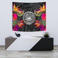American Samoa Slide Tapestry - Polynesian Hibiscus Pattern Wall Tapestry Small 60" x 51" Black - Polynesian Pride