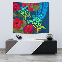 Hawaii Turtle Hibiscus Polynesian Tapestry - Bana Style Wall Tapestry 75cm*90cm Blue - Polynesian Pride