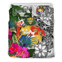 Tonga Custom Personalised Bedding Set White - Turle Plumeria Banana Leaf - Polynesian Pride