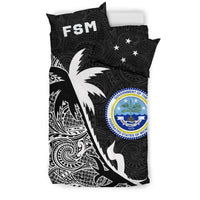 Federated States Of Micronesia Duvet Cover Set - Federated States Of Micronesia Coat Of Arms & Coconut Tree Black - Polynesian Pride