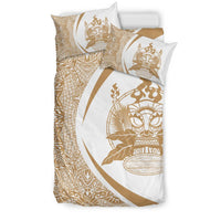 Hawaiian Tiki Polynesian Bedding Set Circle Style Gold And White - Polynesian Pride