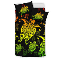 Honu Turtle Hawaiian Duvet Cover Set - Reggae Color Style - Polynesian Pride