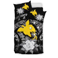 Papua New Guinea Duvet Cover Set - Papua New Guinea Flag Gray Hibiscus - Polynesian Pride