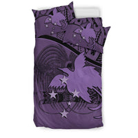 Papua New Guinea Duvet Cover Set - Papua New Guinea Flag & Coat Of Arms Purple - Polynesian Pride