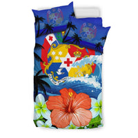 Tonga Bedding Set Coat Of Arms Hibiscus Black - Polynesian Pride