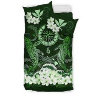 Polynesian Duvet Cover Set - Hawaii Bedding Set Shark Polynesia Compass Plumeria Green - Polynesian Pride