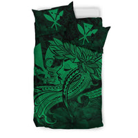 Hawaiian Map Hula Girl Hibiscus Kanaka Polynesian Bedding Set - Green - Polynesian Pride