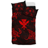 Polynesian Turtle Hammerhead Shark Ray Kanaka Hawaii Bedding Set Circle Red - Polynesian Pride