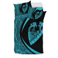 Hawaiian Surfing Waves Fish Hook Polynesian Bedding Set - Circle Style Blue - Polynesian Pride