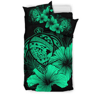 Hawaiian Map Hibiscus Turtle Polynesian Bedding Set - Pastel Green - Polynesian Pride
