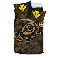 Hawaiian Turtle Hibiscus Plumeria Kanaka Polynesian Bedding Set Gold - Soft Style - Polynesian Pride