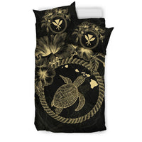 Polynesian Hawaii Bedding Set - Gold Turtle Hibiscus Flower Frame Vintage - Polynesian Pride