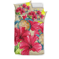 Hawaii Turtle Hibiscus Beige Simple Style - Bedding Set AH - Polynesian Pride