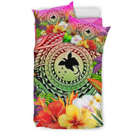 Papua New Guinea Polynesian Bedding Set - Manta Ray Tropical Flowers - Polynesian Pride