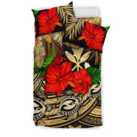 Kanaka Maoli (Hawaiian) Bedding Set - Polynesian Turtle And Hibiscus Gold - Polynesian Pride