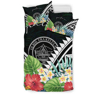 Palau Bedding Set - Palau Coat of Arms & Polynesian Tropical Flowers White - Polynesian Pride