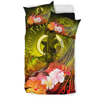 Vanuatu Custom Personalised Bedding Set - Humpback Whale with Tropical Flowers (Yellow) - Polynesian Pride