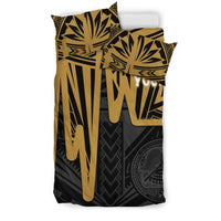American Samoa Personalised Bedding Set - Seal With Polynesian Pattern Heartbeat Style (Gold) - Polynesian Pride