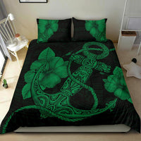 Hawaiian Anchor Poly Tribal Hibiscus Polynesian Bedding Set Green - Polynesian Pride