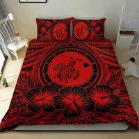Hawaiian Map Honu Hibiscus Tropic Red Polynesian Bedding Set - Polynesian Pride
