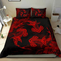Hawaiian Hammerhead Shark Hibiscus Red Polynesian Bedding Set - Polynesian Pride
