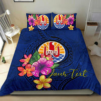 Polynesian Custom Personalised Bedding Set - Tahiti Duvet Cover Set Floral With Seal Blue - Polynesian Pride