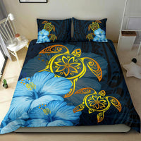 Hawaii Bedding Set - Turtle Hibiscus Pattern Hawaiian Bedding Set - Blue - Polynesian Pride