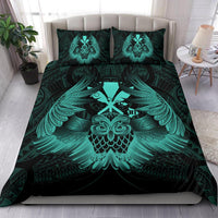 Hawaiian Map Owl Kanaka Bedding Set - Pueo Aumakua - Turquoise - Polynesian Pride