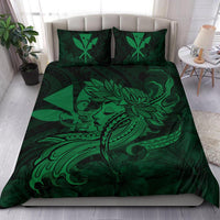 Hawaiian Map Hula Girl Hibiscus Kanaka Polynesian Bedding Set - Green - Polynesian Pride