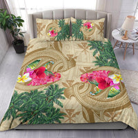 Hawaii Kanaka Maoli Plumeria Palm Trees Hammer Shark Bedding Set Beige - Polynesian Pride