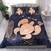 Personalized - Hawaii Polynesian Turtle Map Hibiscus Tropical Bedding Set - Indigo - Polynesian Pride