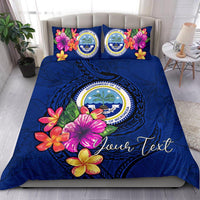 Micronesia Custom Personalised Bedding Set - Federated States of Micronesia Duvet Cover Set Floral With Seal Blue Blue - Polynesian Pride