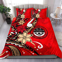 Federated States Of Micronesia Bedding Set - Tribal Flower With Special Turtles Red Color - Polynesian Pride