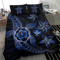 Hawaiian Map Art Turtle Kanaka Hibiscus Plumeria Blue Polynesian Bedding Set - Polynesian Pride