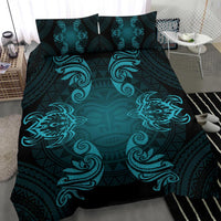Hawaiian Turtles Tribal Mask Polynesian Bedding Set Blue - Polynesian Pride