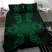 Hawaiian Turtles Tribal Mask Polynesian Bedding Set Green - Polynesian Pride