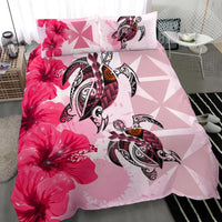 Polynesian Duvet Cover Set - Wallis And Futuna Bedding Set Polynesia Turtle Hibiscus Pink - Polynesian Pride