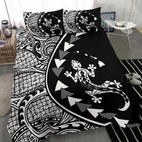 Hawaiian Map Gecko Tattoo Kakau Polynesian Bedding Set BnW - Polynesian Pride