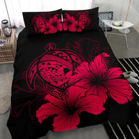 Hawaiian Map Hibiscus Turtle Polynesian Bedding Set - Calico Red - Polynesian Pride