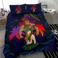 Hawaiian Hula Girl And Warrior Coconut Tree Polynesian Bedding Set - Polynesian Pride