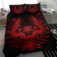 Hawaiian Owl Hibiscus Plumeria Polynesian Bedding Set - Red - Polynesian Pride