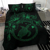 Polynesian Hawaii Bedding Set - Green Turtle Hibiscus Flower Frame Vintage - Polynesian Pride
